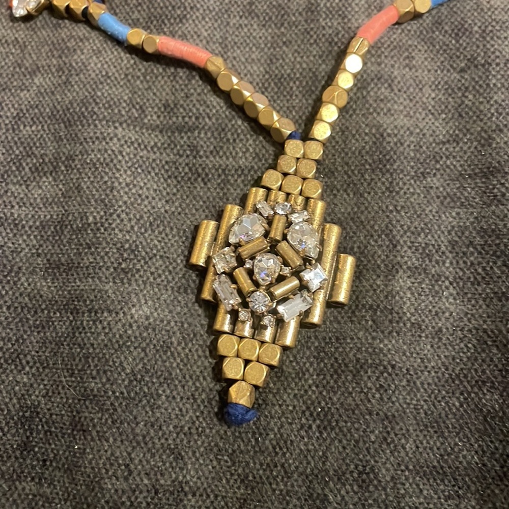 J. Crew Gold-tone Necklace with Blue and Coral Beads - Picture 2 of 8
